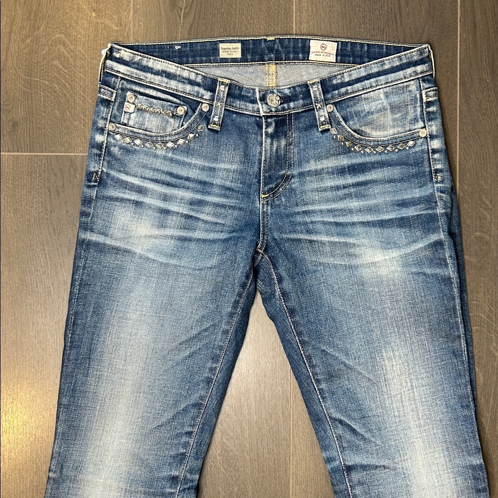 Adriano Goldschmied AG Jeans Midrise Studded Pocket Super Skinny Ankle Size 30